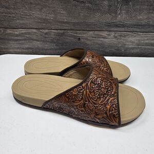Women’s Floral Tooled Leather Twisted x Sandals Size 8M Western New Nwot